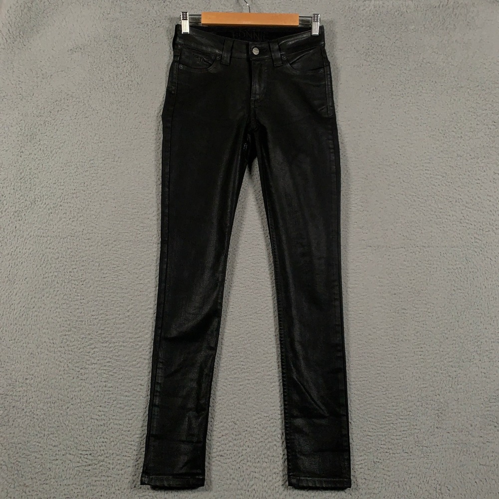 Kimes Ranch Bonnie Jeans Women's 00 Black Coated Waxed Skinny Mid Rise Stretch